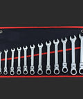 12 Piece Ratchet Spanner Set 8 To Nineteen Millimeters Flexible Wrench Kit For Auto Repair Durable Matte Finish Hand Tools Displayed