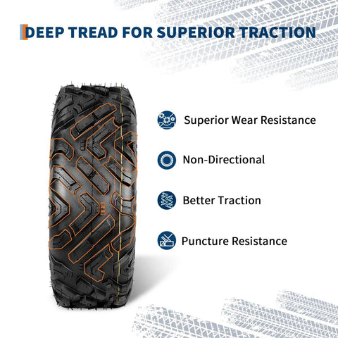 Beefed-Up Heavy Duty 21x7-10 Tubeless ATV UTV Tire Set 6-Ply All Terrain Traction tread pattern detail and features