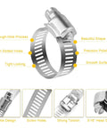 Stainless Steel Hose Clamps 15 Pack With Worm Gear Drive SAE 20 For Automotive Plumbing And Marine Use Clamp Range 3/4 To 1-3/4 Inches