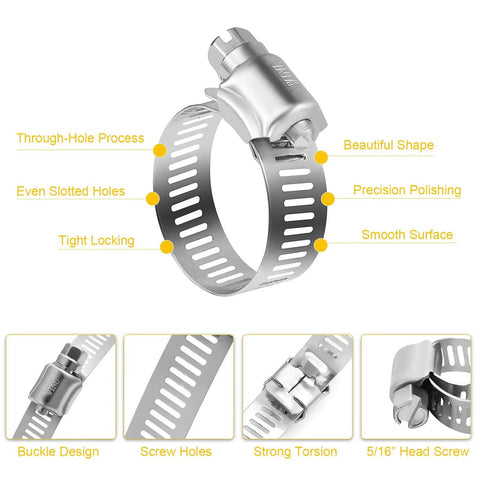 Stainless Steel Hose Clamps 15 Pack With Worm Gear Drive SAE 20 For Automotive Plumbing And Marine Use Clamp Range 3/4 To 1-3/4 Inches