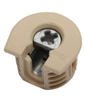 100 Pack System 6 Cam Lock Connector for 19 mm boards, almond color, heavy-duty aluminum, used for secure panel setups.