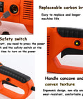 This Heavy Duty Electric Pipe Threader Packs A Punch With Its Powerful 2300 Watt Motor And Full Copper Core For Maximum Efficiency; safety switch and ergonomic handle design.