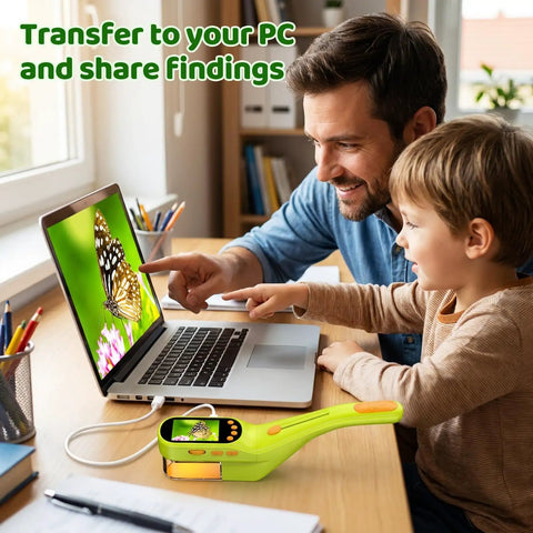 Kids Handheld Digital Microscope For Outdoor STEM Exploration With 2.4 Inch IPS Screen 500X Magnification Ergonomic Grip Photo Video Capture Bonus Tools Magnifier Science Kit Gift For Boys And Girls Aged 3 To 12 Kid Friendly Discovery Tool, on laptop