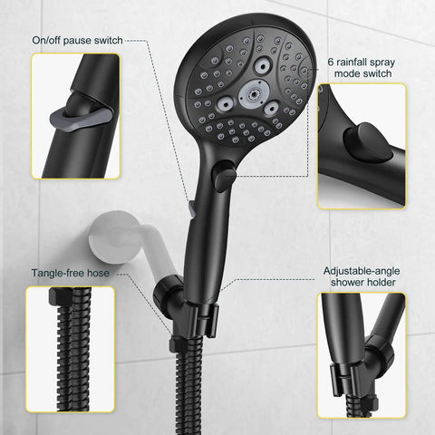 7 Setting Handheld Shower Head With On Off Pause Switch For No Fuss Water Control High Pressure 4.8 Inch Shower Head 71 Inch Hose