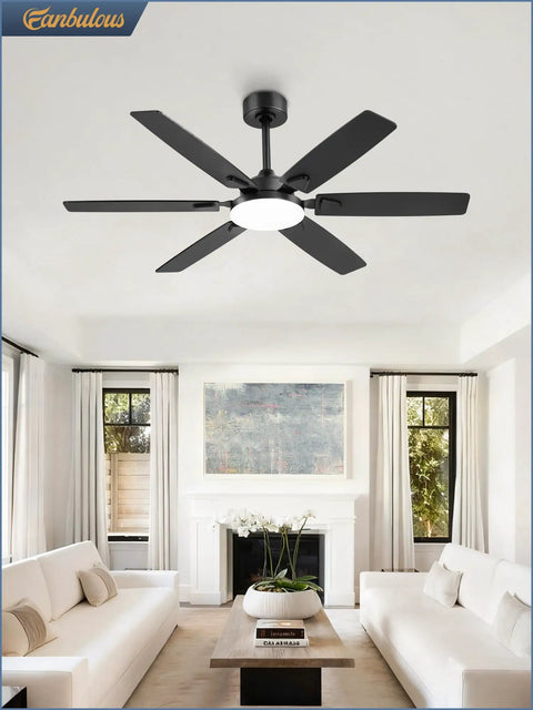52 Inch Indoor Outdoor Ceiling Fan With Lights, Modern Reversible Blades in a living room setting