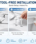 Installation steps for Heavy Duty Toilet Seat Screws Replacement Kit With Universal Bolts, showing tool-free setup.