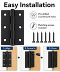 2.5 Inch Matte Black Door Hinges 6 Pack With Solid Steel Build, Square Corner, Built To Last Butt Hinge Hardware And Matching Screws