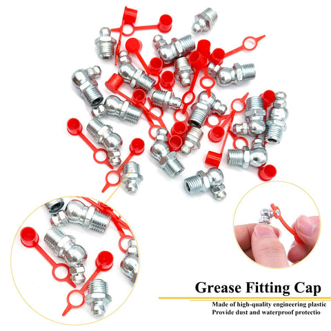 18-Piece 3/8-24 Grease Fitting Kit with Zerk Caps Straight, 45 and 90 Degree Galvanized Steel for Machinery