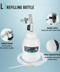 1L refilling bottle with switch valve and swivel clamp from 3L Pneumatic Brake Bleeder Vacuum Pump Kit For One Person Operation.