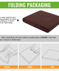 Image showing folding process and packaging of Comfy Long Sitting Recliner Cushion For Elderly Seniors 20x20x3 Inch Thick Foam Seat Pad.