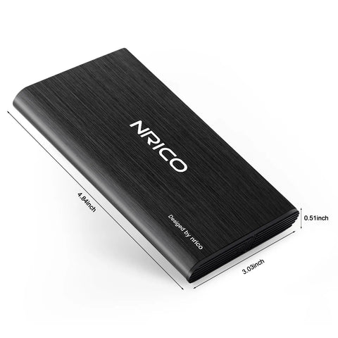 Ultra Slim 750GB Portable External Hard Drive USB 3.0 HDD Storage black aluminum shockproof design showing dimensions