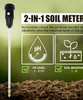 2-In-1 Digital Soil pH And Moisture Meter With A 295mm Long Electrode, diagram of pH and moisture levels, on soil background