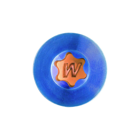 Wanyifa torx bolt cap in burnt-blue with orange W logo, front view