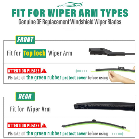 Instructions for fitting Audi Q8 Wiper Blades Set 26 Inch Front 20 Inch Front 16 Inch Rear All Weather Replacement Pack Of 3.