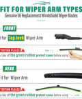 Diagram of Audi Windshield Wiper Blades Replacement Set Of 3 Front And Rear Fits 2018 2025 Q5 SQ5 Q5 PHEV Q5 Sportback 2015 2018 Q3 Quattro 2014 2016 Porsche Panamera fitting guide showing front and rear installation steps.