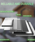Heavy Duty 100 Watt Solar Panel Featuring Top Shelf N Type Cells And 16 Busbars For Super Easy Plug N Play Hookup On Rv Marine Boat And Road Trip Off Grid Adventures with iron tempered glass, anti-corrosion frame, EVA film.