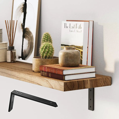 Heavy Duty Countertop Support Brackets 4 Pack 12 By 6 Inch L Shape Steel Corbels Thick 3/8 Wall Mount Shelf Braces under wooden shelf.