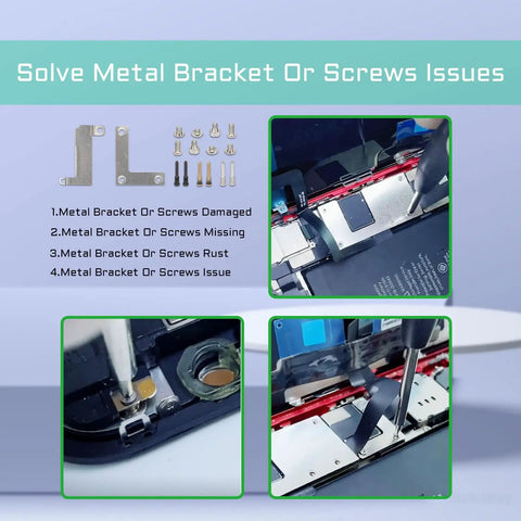 Complete Internal Bracket And Screw Replacement Kit for iPhone 11 Pro Max with repair instructions and tools displayed