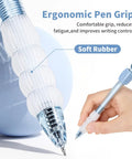 Nine Pack Gel Pens With 0.5mm Black Ink Fidget Cube Pen ergonomic grip displayed with soft rubber detail