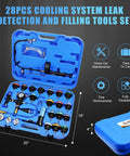 All In One Radiator Pressure Leak Tester And Vacuum Cooling System Purge Kit, 28 pieces in blue case with adapters