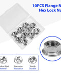 Heavy Duty M12 x 1.25mm Serrated Flange Nut Set in 304 SS, 10-pack, hex lock nuts with storage box, corrosion resistant, durable