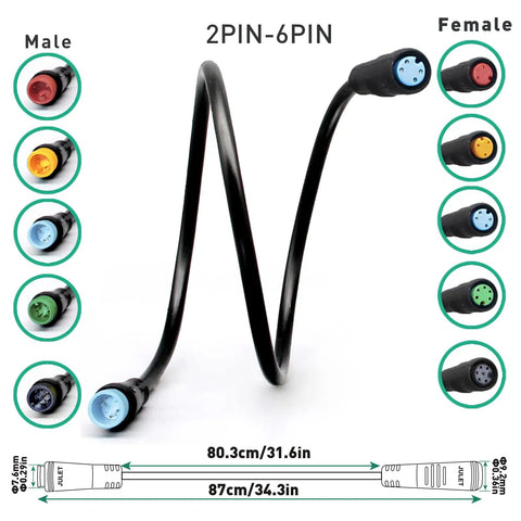 Waterproof Ebike Extension Cable 5 Pin Male To Female Signal Line For Electric Bicycle Hub Motor And Mid Drive Conversion Kits Includes Throttle PAS Display Light Shift Sensor IP66 80cm