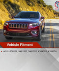 Red SUV driving on mountain road with fitment details for Diesel Soot Particulate Sensor For Cummins Engines A0111531328 0281008069.