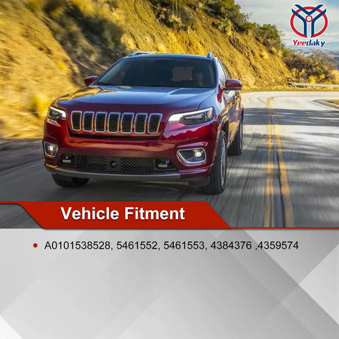Red SUV driving on mountain road with fitment details for Diesel Soot Particulate Sensor For Cummins Engines A0111531328 0281008069.