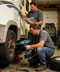 Heavy Duty 1000Nm Electric Brushless Shock Torque Wrench For Cars used for changing tire on RV in garage.