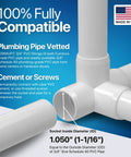 3/4 Inch 4-Way PVC Tee Fitting, Furniture Grade, White, Made In USA, UV Resistant, Impact Proof, showing socket diameter details