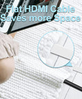 Flat 25 Foot HDMI Cable 4K 2.0 18Gbps Ultra Slim Flat Cable under carpet next to laptop for organized setup