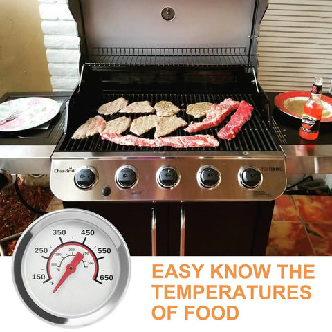 Lid Temperature Gauge For Advantage Series 4 6 Burner Grills Fits 2015 And Newer Models Tru Infrared Two Burner Ready Three Eighths Inch Hole Compatible Replacement Part G432-8L00-W1 Easy Install, round 1.8in dial on Char-Broil grill