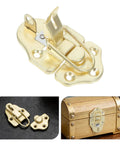 Close-up of Six Piece Golden Metal Hasp Latches With Strong Locking Toggle for Toolboxes Trunks Cabinets and Chests to Secure Your Gear.