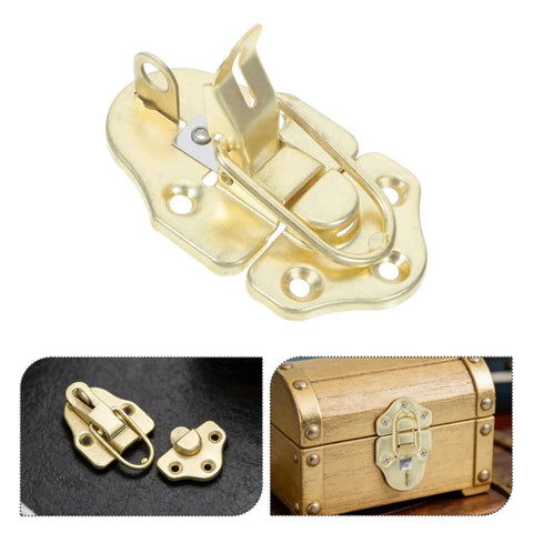Six Pack Duckbill Hasp Locks Heavy Metal Toggle Latch Catches For Tool Boxes Trunks And Storage Units With Solid Retro Hardware For Tough Jobs Everywhere, close-up of gold heavy-duty metal latch.