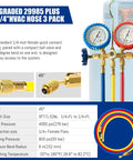 Upgrade 29985 Plus II One Quarter Inch HVAC Hose With Ball Valve For Refrigeration, multicolor 3 pack with gauges.