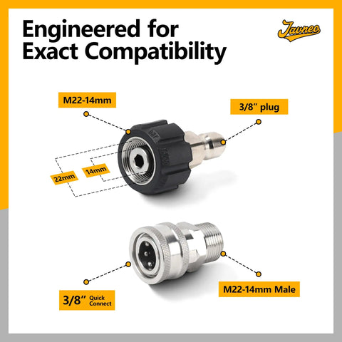 Built Tough Stainless Steel Pressure Washer Quick Connect Kit Four Pack M22 To Fourteen Millimeter Male To Three Eighths Inch Couplers