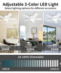 42 Inch White Ceiling Fan With LED Light Kit And Remote Low Profile Flush Mount Energy Efficient DC Motor Five Blades Quiet Operation Easy Install Perfect For Bedroom Living Room Patio showing adjustable 3-color LED light options