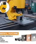 Hydraulic punching machine using Heavy Duty Square Hole Punch Die for 17x17mm cuts; materials: iron, copper, aluminum, stainless steel.