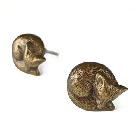 Antique Brass Cabinet Knob And Pull Set For Cabinets And Dressers, Animal Woodland Style Kitchen Knobs, Easy Install With Included Bolts, Rust Resistant Hardware, Two Pack, fox shape