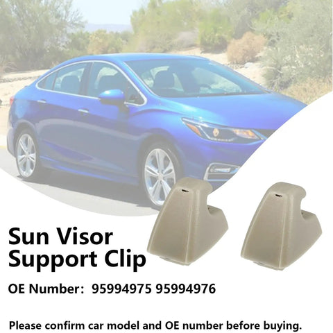 Chevrolet Beige Sun Visor Clip One Pair For Cruze 2011-2016 And Cruze Limited 2016, Sonic 2012-2020 in front of a blue car