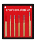 Center Punch Set With Centering Pin And Chisel Tool Kit for Metalworking Masonry and Diy Projects, 6pc steel set on red