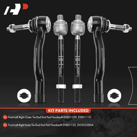 Front Inner And Outer Tie Rod End Kit For Ford Edge 2015 2016 2017 2018 2019 2020 2021 And Fusion 2013 2020 Plus Lincoln MKX 2016 2018, Fix Uneven Tire Wear, Smooth Steering, No Fuss Install, Durable Auto Parts. Black steel tie rod ends with threaded ends