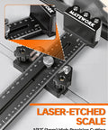 Pro Shop Grade Thin Rip Jig For Table Saw Featuring three heavy duty rollers and universal miter slot adapter showing laser-etched scale for precision cutting.