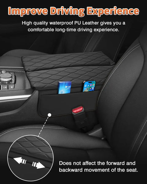 Mazda CX 90 Center Console Armrest Cover Custom Fit For 2024 2025 2026, PU leather, installed view with visible storage pockets.