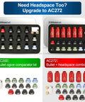 Comparison of AltitudeCraft bullet comparator kits AC200 and AC272 with inserts for .17 to .45 calibers in aluminum tin box.