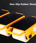 Rock Solid Nylon Wheel Combo Machinery Skate Dolly With Handle For Straight Up Heavy Gear Hauling Modular Roller Skates, close view of non-slip rubber surface.