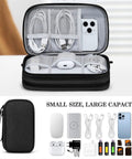 Open view of Electronic Organizer Travel Case for Cables and Gear, showcasing storage with chargers and cords inside