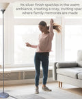 Mary Torchiere Floor Lamp With Opal White Cone Shade For A Warm Cozy Vibe And Glare Free Light in a modern living room setting