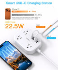 US To European Travel Plug Adapter With 3 Foot Extension Cord Type C E F Power Converter with multiple USB ports and connected devices.