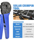 Close-up of IWS-2546S from Solar Crimping Tool Kit For Solar Panel Installation with blue handle, tool specs shown.